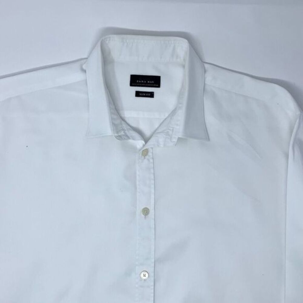 Zara Man Slim Fit White Men's Long Sleeve Shirt Size Neck 16 1/2" Sleeve 35/36"‎